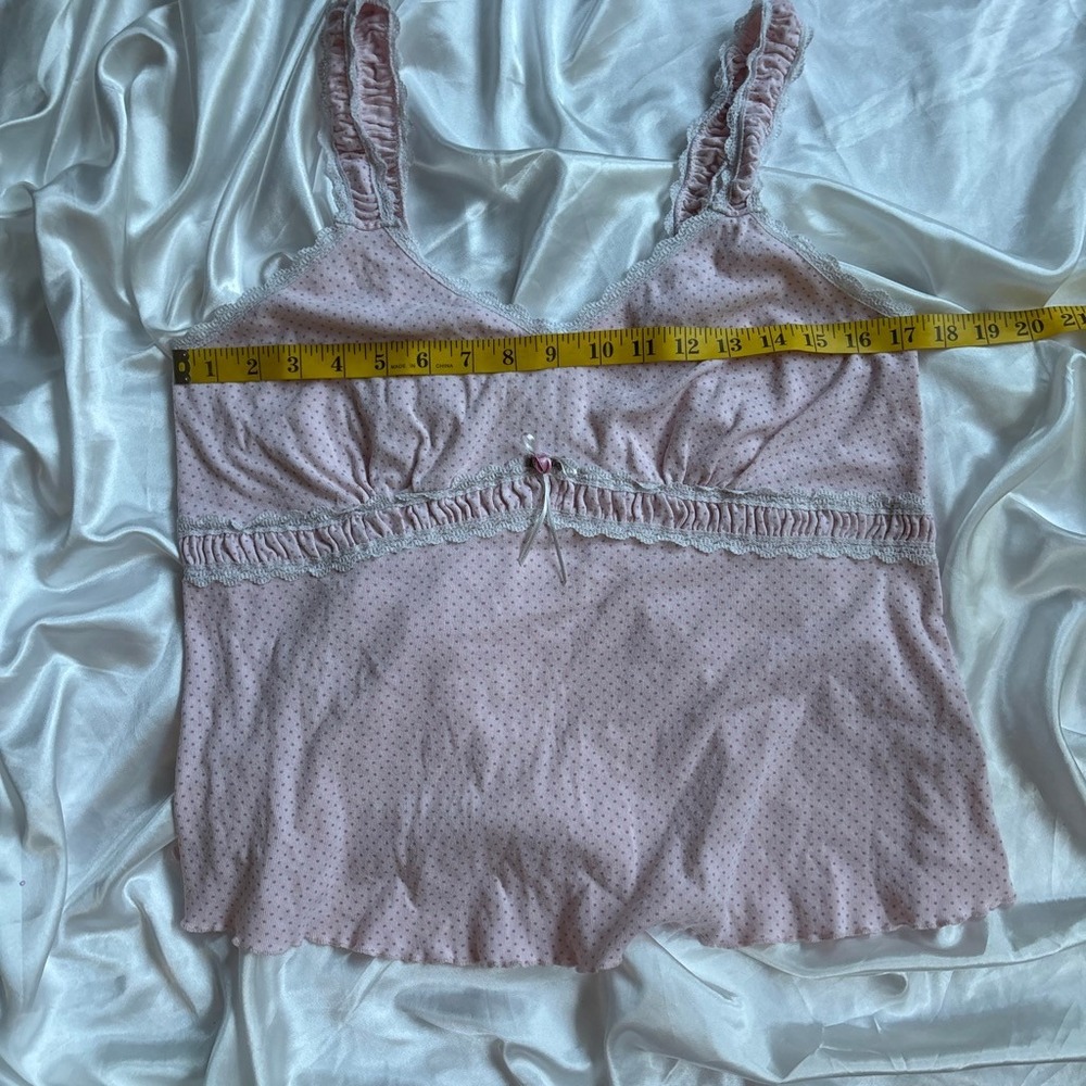 Vintage Coquette Cami Top Pink Lace Trim Polka Dot Dressbarn L - Picture 6 of 7